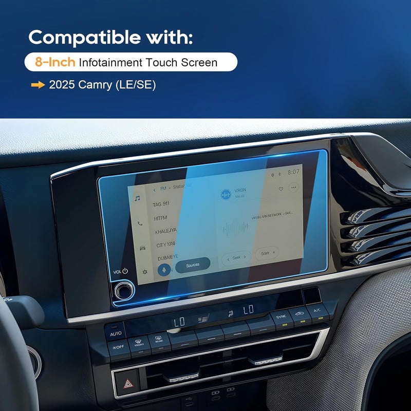 LFOTPP حماية شاشة لكامري 2025 2026 - متوافقة مع كامري 2025 2026 (LE/SE) شاشة تعمل باللمس 8 بوصة زجاج مقسى 9H ملحقات شاشة المعلومات لمسة مضادة للبصمات لا مزيد من الوهج* - Image 2